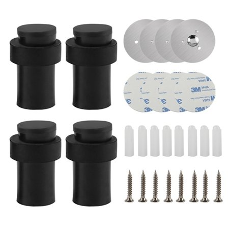 Dørstopper (svart, 4 stk.), kraftig dørstopper i rustfritt stål