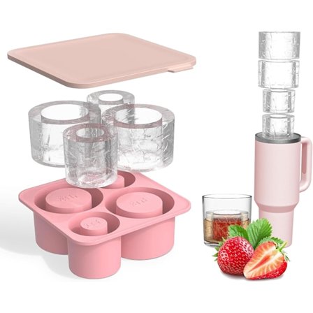 Silikon Isbitsform med Lock för Stanely Cup, Tumbler Isform, Cylinderformade Silikon Isbitsformar för Frys BPA-fri, Diskmaskinsäker (Rosa)