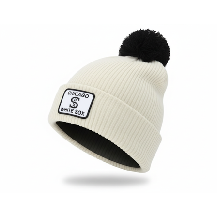 Nike MLB - MLB Blanc pom Bonnet - Chicago White Sox Peak Standard Natural/Black Pom @ Hatstore