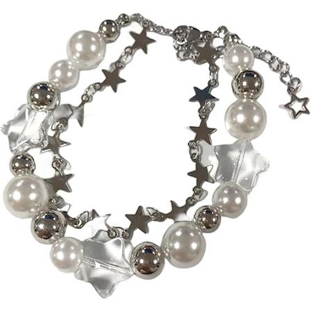 Stjärnpärla Dubbelskiktad Pärlkedja Lätt Armband Estetiska Tillbehör Grunge Cool Par Vänskap Smycken för Kvinnor Flickor