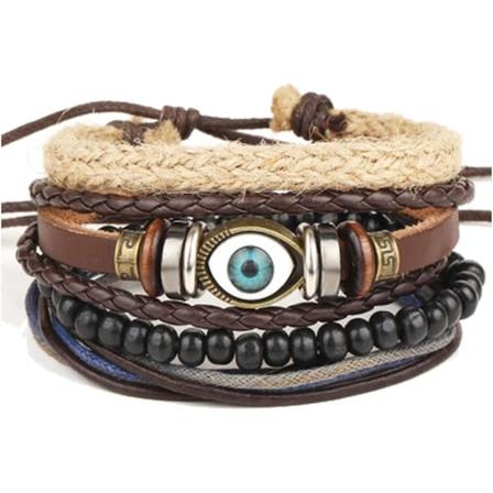 Heyone 2 stk. sæt multi-lagdelt ondt øje læderarmbånd til mænd flettet reb armbånd beskyttelse smykker