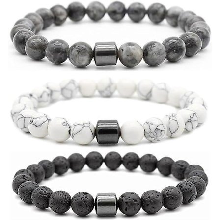 3-pack Sluta Röka Armband, Svart Gallsten Magnetiskt Anti-Rökning Armband, Stilrent och Mångsidigt, Rökning Anti-Ångest Armband Män och Kvinnor, Läker