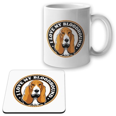 Bloodhound Mugg + Underlägg paket I Love hund set