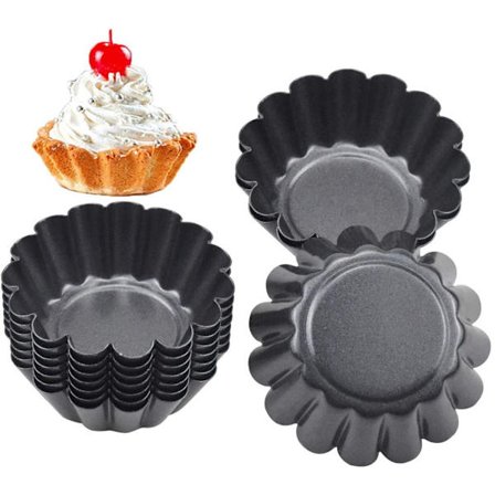 Förpackning med 14 äggtarteformar, non-stick tartelettformar, återanvändbara tarteformar, mini-muffinsform i kolstål, tarte för pudding, bakning