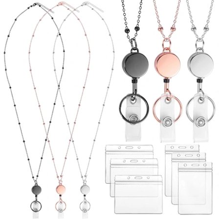 ID-brickaband, 3-pakning med brickaband med 6 uttrekkbare brickeholdere i rustfritt stål for lærere, cruiseskip