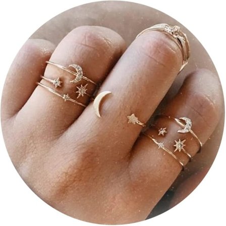 Baicccf Boho Stackbara Ringar för Kvinnor Guld Knogring Set Enkla Stjärna Måne Blomma Ringar för Tonårsflickor Stackbara Estetiska Ringar Presenter 