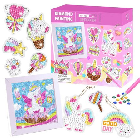 Børn Rhinestone Maleri Forskellige Mønstre 5D Rhinestone Maleri Nøglering Klistermærke Ramme Sæt til DIY[D]