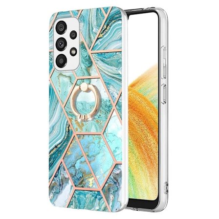 Marble Patterned Suojakuori With Ring Holder For Samsung Galaxy A33 5G - Sininen