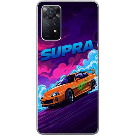 Yhteensopiva Puhelinkuori Xiaomi Redmi Note 11 Pro 5G Toyota Supra driftaamassa neonvärisellä savulla, nopeuden tunteella ja yöllisessä katukilpai