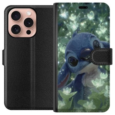 Kompatibel Tegnebogsetui til Apple Apple iPhone 16 Pro Stitch med blomst kawaii Disney alien blå