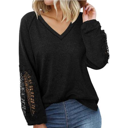 Dam V-ringad T-shirt Enfärgad Pullover Långärmad Blus