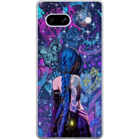 Kompatibelt Mobilskal till Google Google Pixel 7a Färgstark graffitiillustration med blåhårig karaktär i urban neonstil och kreativt kaos