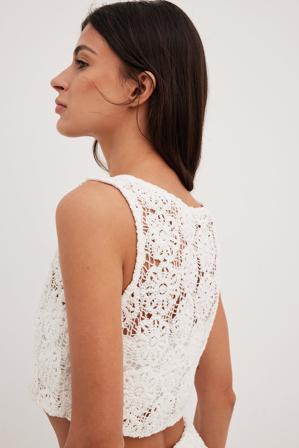 NA-KD Trend Haut en maille crochet - Hauts d'été - Blanc - X-Small