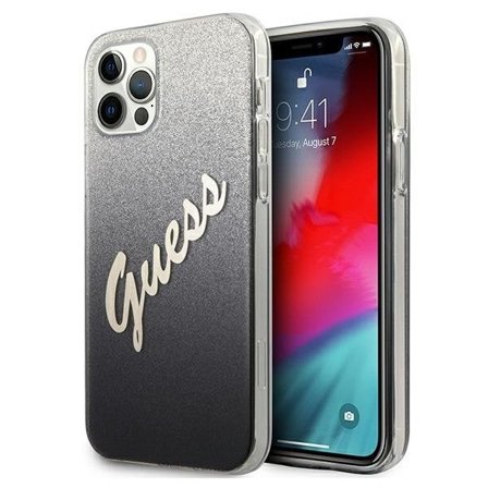 Guess iPhone 12 Pro Max Skal Glitter Gradient Script - Svart