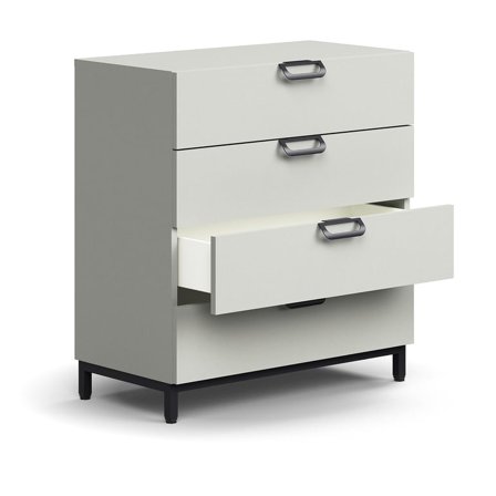 Skuffemodul QBUS, benstel, åbne greb, 868x800x400 mm, sort, lysegrå