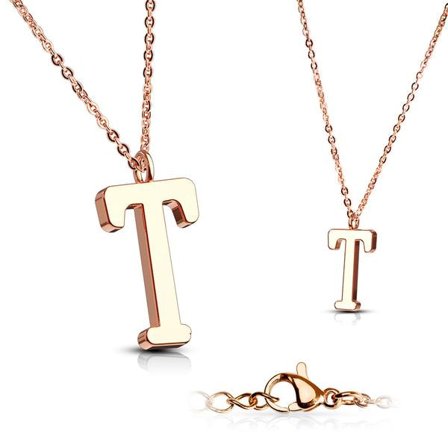 Bokstav halsband "T" i Rose Guldpläterad 316L kirurgiskt stål