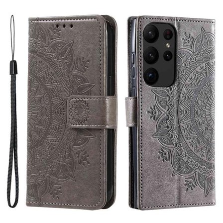 SKALO Samsung S23 Ultra Mandala lompakkokotelo - Harmaa