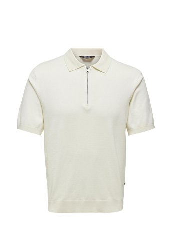 Onswyler Life Reg 14 Ss Zip Polo Knit Cream ONLY & SONS