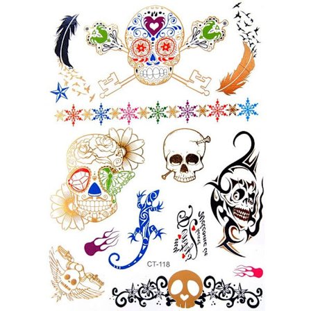 Temporära Metallic Tatueringar / Fake Tattoo Sticker - Döskallar