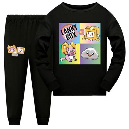 Lankybox lasten pyjama-asut, pojille ja tytöille, pitkähihainen pusero ja housut, yöasu, yövaatteet, musta, 9-10 vuotta