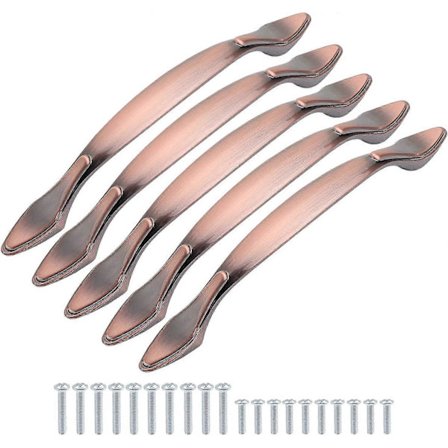 Sæt med 10 vintage skabslåger, antik bueform, møbeldørhåndtag, 17 cm lange (13 cm hulcenter), rød bronze, 128 mm