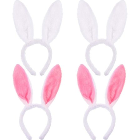 Kaninører 4 stk. Kaninhodeband Plush Hvit og Rosa Kaninører Hårbånd til Påskegave