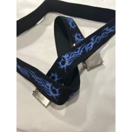 Vintage "double face" Marinblå canvas bälte med tribal mönster