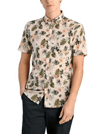 Lindbergh Printed cotton/linen shirt S/S Kortärmade skjortor Herr Beige L