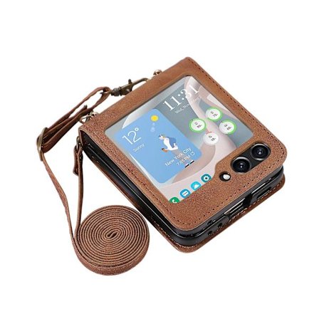 Crossbody-snörfodral kompatibelt med Samsung Galaxy Z Flip 5, romboid PU-läderskydd med kortplats