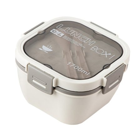 2-lags mikrobølgeovnsikker salatmatboks, bærbar fruktbeholder 1700 ml for kontorarbeidere, hvit