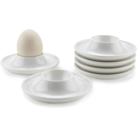 Hvit eggekopp i keramikk med 6 stk, eggtilbehør Perfekt bordservering