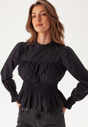 ONLY - Onlella L/S O-NECK SMOCK TOP O - Black - Kläder - - Bubbleroom