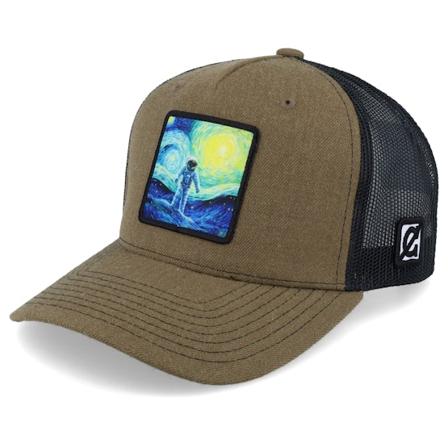 Public Domain - Brun trucker Caps - Space Man Art Coffee/Black Trucker @ Hatstore