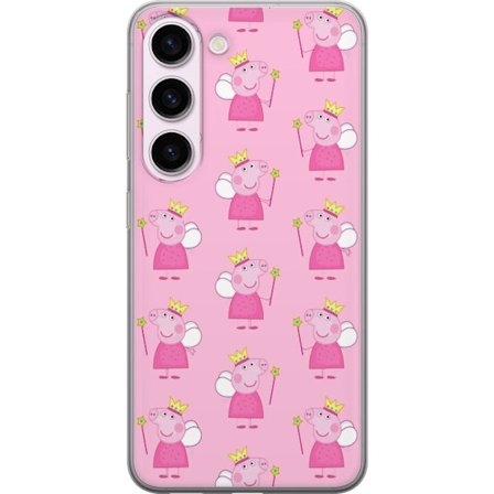 Yhteensopiva Puhelinkuori Samsung Galaxy S23 Greta Gris ja Peppa Pig dinosauruksella ja eläimillä, leikkisä piirretty lasten kohtaus sinisellä tau