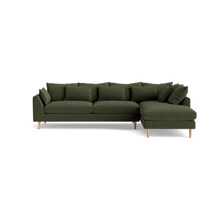 Ofelia chaiselong sofa, højrevendt - Boston Grøn - 300x210x85cm - Blød komfort, inkl. puder - Chaiselongsofa i høj kvalitet