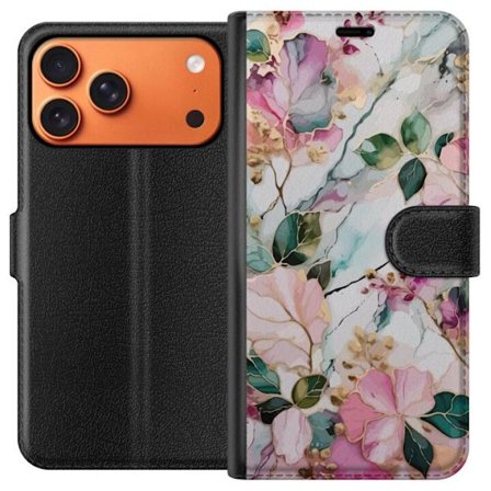 Yhteensopiva Lompakkokotelo Apple Apple iPhone 17 Pro Max Abstrakti marmorikuvio kukilla, lehdillä ja kultaisilla yksityiskohdilla pehmeissä pastell