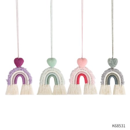 4-delt Macrame-regnbuebilpynt med treperler til hjemmet, veggen og bilen (farge 4)