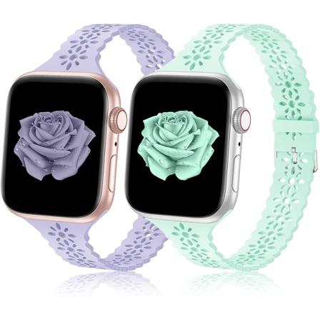 Plum Blossom Cutout Silikonerem (2 stk., ur inkluderet ikke), kompatibel med Apple Watch 38mm 40mm 41mm, kvinders åndbare læderrem iWatch S