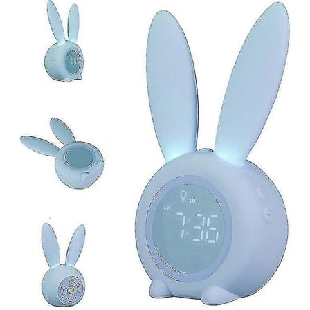 Vækkeur til børn, vækningslampe til soveværelse, natlampe til drenge og piger, børns søvntræner, Re blue