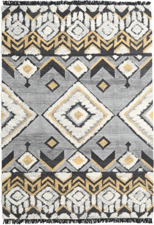 Decco 200X300 Gris/Amarillo Mostaza Triángulo Alfombra De Lana