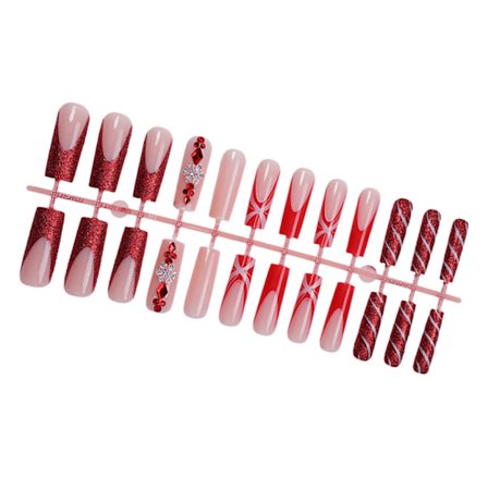 Jule-press-on-negle, 24 stk., fransk tip, lange kunstige negle til entusiaster