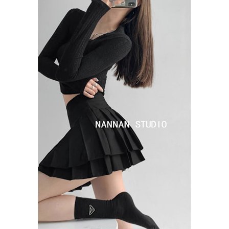 College Style Hot Girl Høj Talje Dobbelt Lag Plisseret Nederdel Forår Og Efterår Slankende Suit Materiale Halvlang Nederdel Til KvinderKvalitetsgåvor