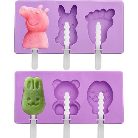 Glasformar, 2-pack silikon glassform med 3 hål och 6 återanvändbara pinnar, för DIY glass, choklad och fryst dessert