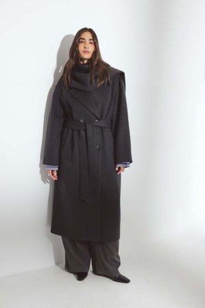 NA-KD Mantel aus Wollmischung mit Schaldetail - Winterjacken - Grau - EU 38