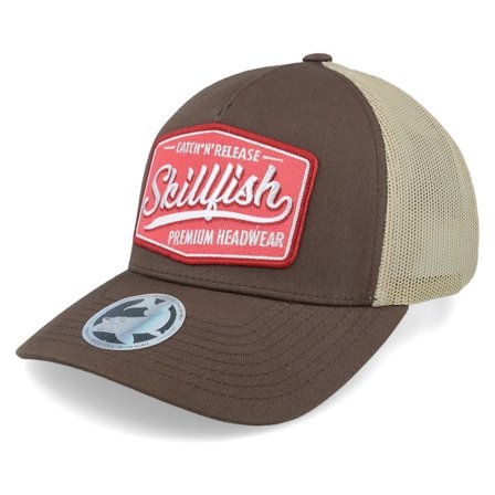 Skillfish - Premium Fishing Retro Brown/Khaki A-frame Trucker Trucker Brown Cap - @ Hatstore