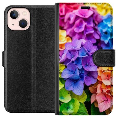 Yhteensopiva Lompakkokotelo Apple iPhone 13 mini Hydrangea kukkia hortensia kukkia värikkäitä sateenkaari kukkakuosi vaaleanpunainen sininen violetti