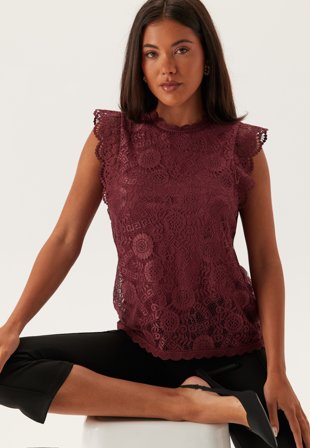 Pieces Pcolline SL Lace Top Tawny Port Klær