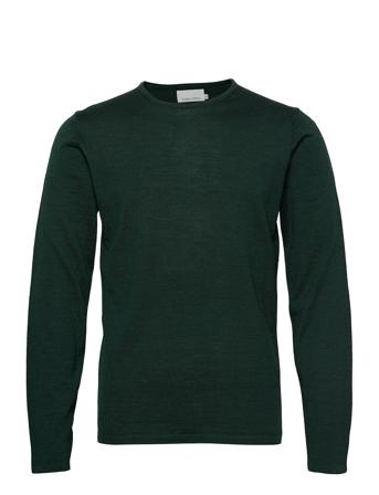 Kent Merino Crew Neck Knit Strikket Trøje Med Rund Hals Grøn Casual Friday