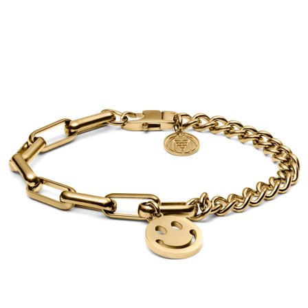 Clarke Amager Gold-Tone Curb & Cable Chain Bracelet with Smiley Pendant for Men - Steel bracelets