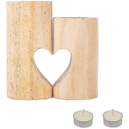 Træ Tealight Holdere 2 stk Hjerteformet Lysestager